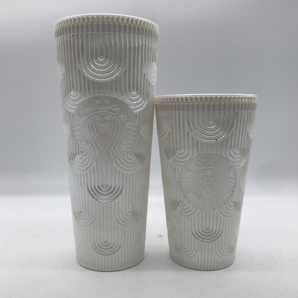 Starbucks  2 Venti And Grande 2023 White Pearl Shell‎ Mermaid Scale Tumbler